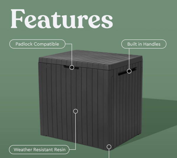 30 Gallon Resin Outdoor Storage Box and Patio Furniture Side Table for Pool and Garden Accessories, Dark Grey - Image 4