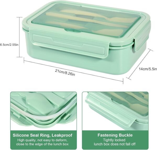 Lunch Box, 1400ml Bento Lunch Box for Adults and Kids, Lunch Container with 3 Compartments, Lunch Box with Cutlery - Image 3