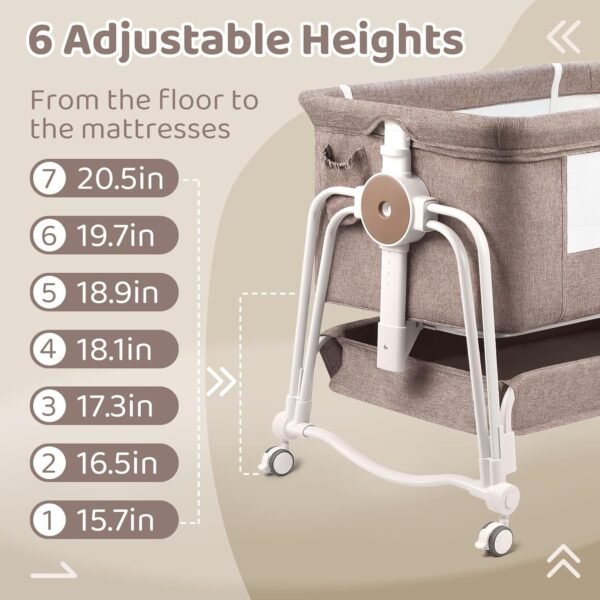 4 In 1 Baby Crib, Baby Next to Me Crib, 7 Level Adjustable Bedside Crib, Portable Bed for Baby with Wheels - Image 4