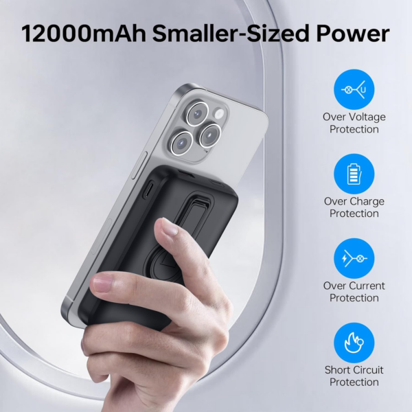 For Magsafe Power Bank, Portable Charger 12000mAh, 22.5W Fast Charging Battery Pack with USB-C Input & Output - Image 4