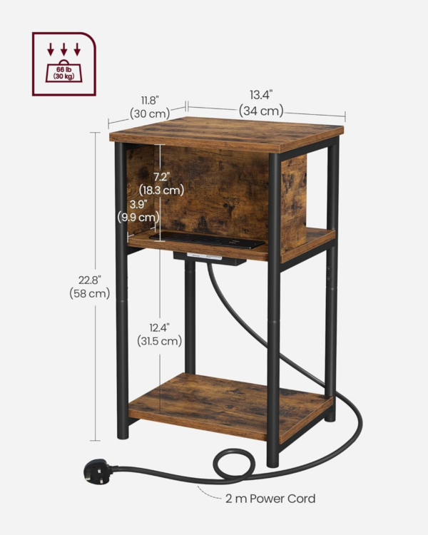 Slim Side Table with Charging Station, Narrow Bedside Table with 2 AC Outlets 2 USB Outlets - Image 8