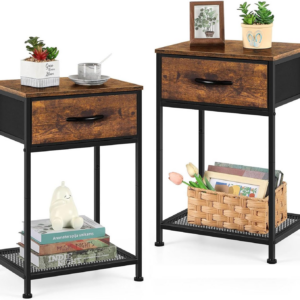 Bedside Cabinets Set of 2 Bed Side Table for Bedroom Wooden Bedside Tables with Drawers Small and Rustic Wood Side Tables for Bedroom Living Room