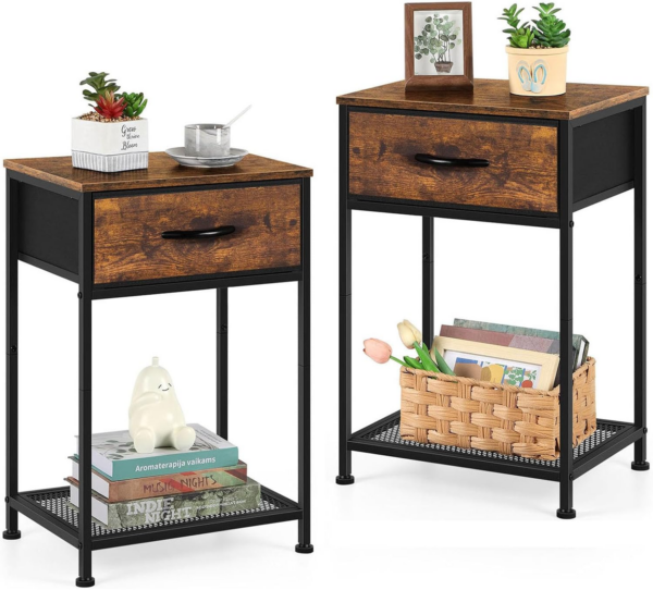 Bedside Cabinets Set of 2 Bed Side Table for Bedroom Wooden Bedside Tables with Drawers Small and Rustic Wood Side Tables for Bedroom Living Room