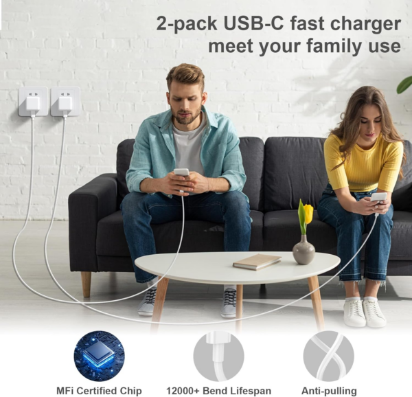 2Pack for iPhone Charger Fast Charge, USB C Charger Plug Adapter and Fast Charger Cable 2M Lead Charging for Apple iPhone 14 13 12 11 Pro Max XS XR X SE 8 7 Plus, for iPad/Pro/Air - Image 2