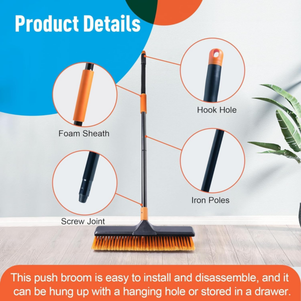 Garden Broom, Yard Brush Heavy Duty Outdoor 2-1,166cm, suitable for Schools, Factories, Gardens, Broom Outdoor,Sweeping Brush(Orange black) - Image 2