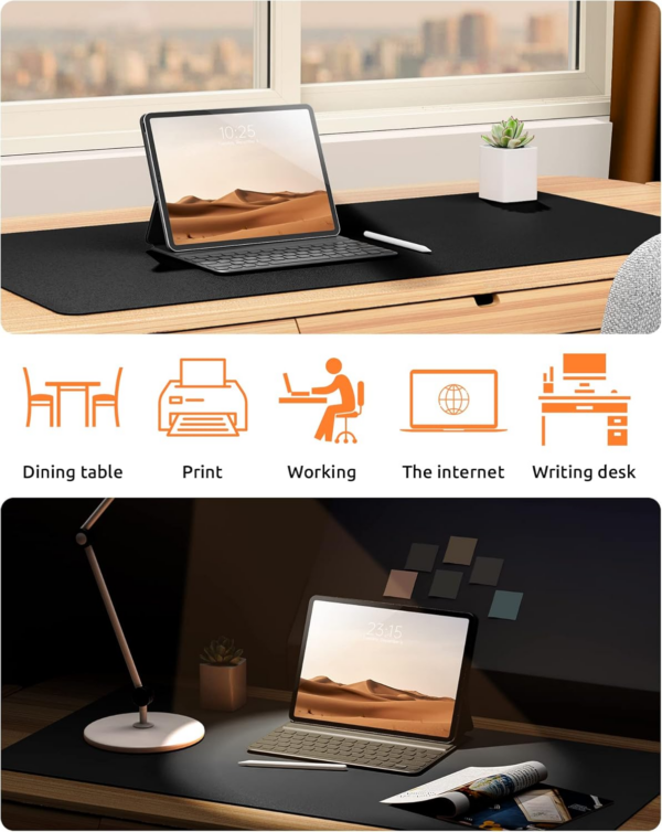 Leather Desk Mat, Large Mouse Mat, Non-Slip Desk Pad, Waterproof PU Leather Table Protector Writing Pad for Office and Home (60 x 35 cm, Black) - Image 2
