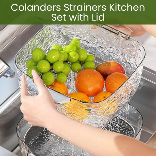 Bowl Set | 2-in-1 Colanders Strainers Kitchen Set with Lid - Fruit Vegetable Washing Food Strainers - Image 4