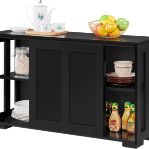 Sideboard Buffet Cabinet Black Stackable Kitchen Storage Cabinet with Sliding Door & Adjustable Shelf