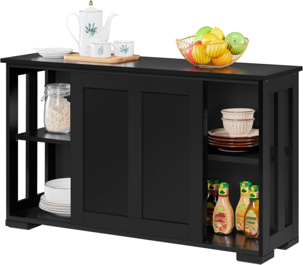 Sideboard Buffet Cabinet Black Stackable Kitchen Storage Cabinet with Sliding Door & Adjustable Shelf