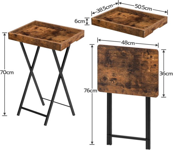 Side Table, Folding TV Tray Tables for Eating, Snack Dinner Table with Removable Serving Tray, Foldable Bedside Occasional Coffee Table, Laptop Table for Small Space, Rustic Brown - Image 5