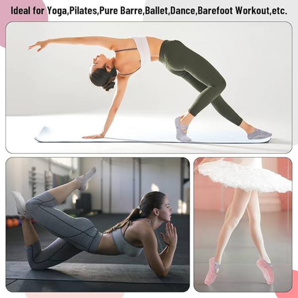 Yoga Socks - 2 Pairs Pilates Socks Non-Slip Grip Yoga socks with Straps Ideal for Pilates, Fitness, Barre, Ballet, Barefoot Workout, Dance - Image 3