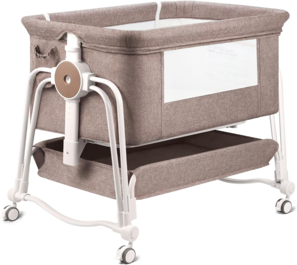 4 In 1 Baby Crib, Baby Next to Me Crib, 7 Level Adjustable Bedside Crib, Portable Bed for Baby with Wheels
