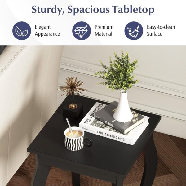 2-Tier Bedside Table, Modern Nightstand with Storage Shelf, Wooden Sofa Side Table Simple Style End Table for Living Room Bedroom (1, Black) - Image 2