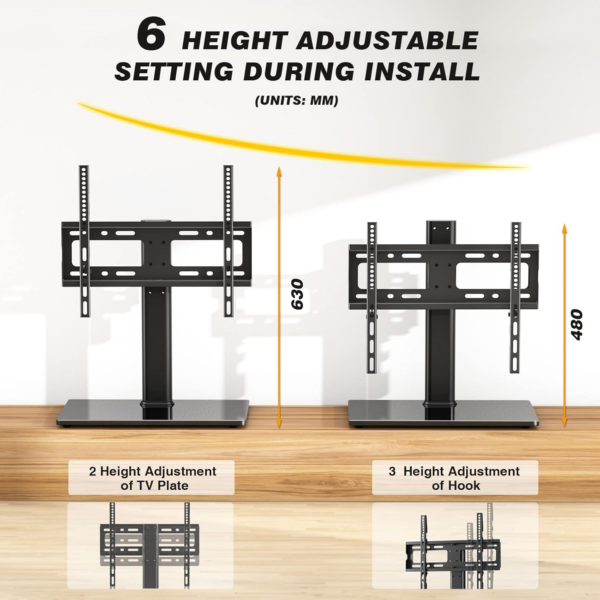 Universal Table Top TV Stand - Swivel TV Stand Base for 26-55 inch LCD/LED/OLED/Plasma TVs with Bracket Height Adjustable Max. - Image 6