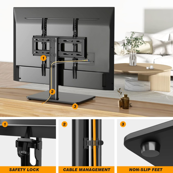 Universal Table Top TV Stand - Swivel TV Stand Base for 26-55 inch LCD/LED/OLED/Plasma TVs with Bracket Height Adjustable Max. - Image 7