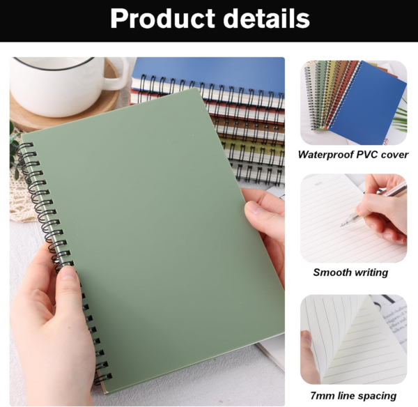 A5 Notebooks 6 Pack,15x 20.5cm Wirebound Notebook with 7mm Lines Morandi Waterproof Notebook 480 Sheets/960 Pages for School Home Office - Image 5