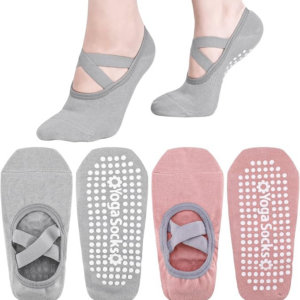 Yoga Socks - 2 Pairs Pilates Socks Non-Slip Grip Yoga socks with Straps Ideal for Pilates, Fitness, Barre, Ballet, Barefoot Workout, Dance