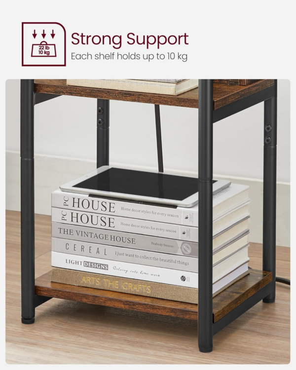 Slim Side Table with Charging Station, Narrow Bedside Table with 2 AC Outlets 2 USB Outlets - Image 3