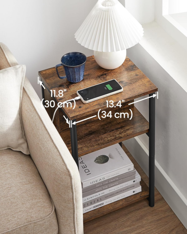 Slim Side Table with Charging Station, Narrow Bedside Table with 2 AC Outlets 2 USB Outlets - Image 7