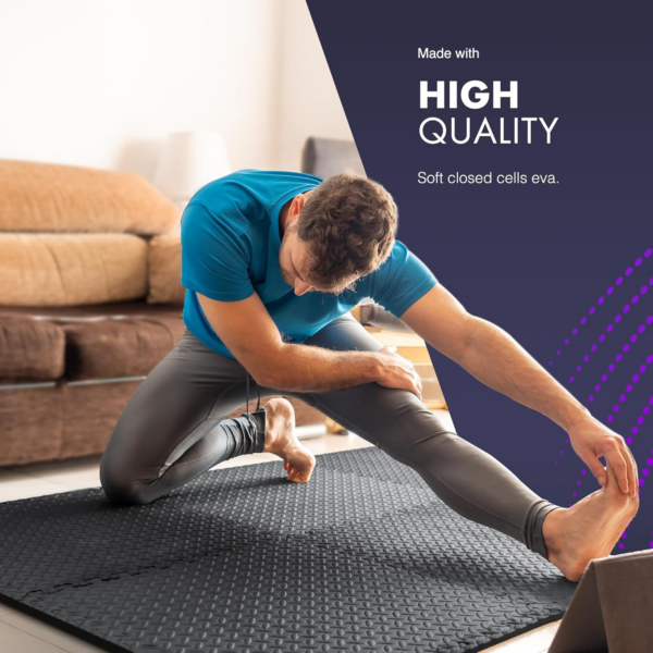 Gym Floor Nonslip Mats, Interlocking, EVA Foam Exercise Floor Tiles for Home Workouts, Studio, Weights, Exercise and Yoga (60 X 60cm) Grey 4Pack - Image 5