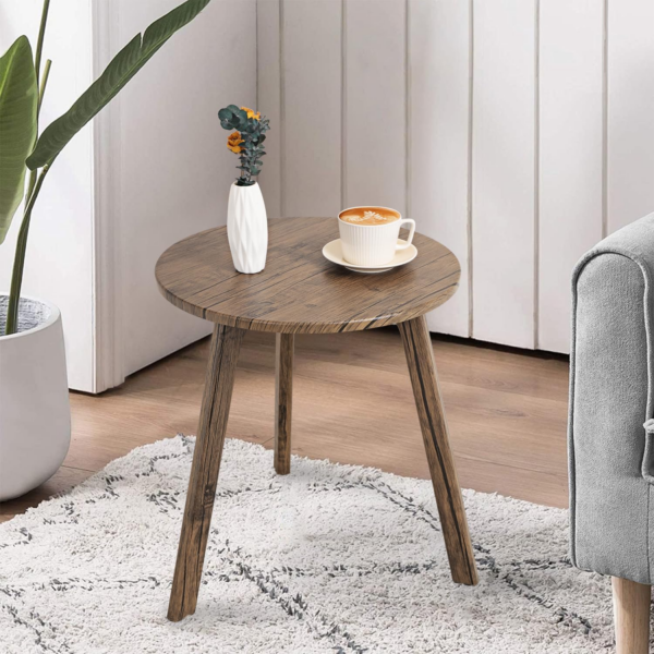 Wooden Round Side Table, 3 Legged Wood End Table for Living Room, Coffee Table Small Elegant Round End Table Walnut - Image 2