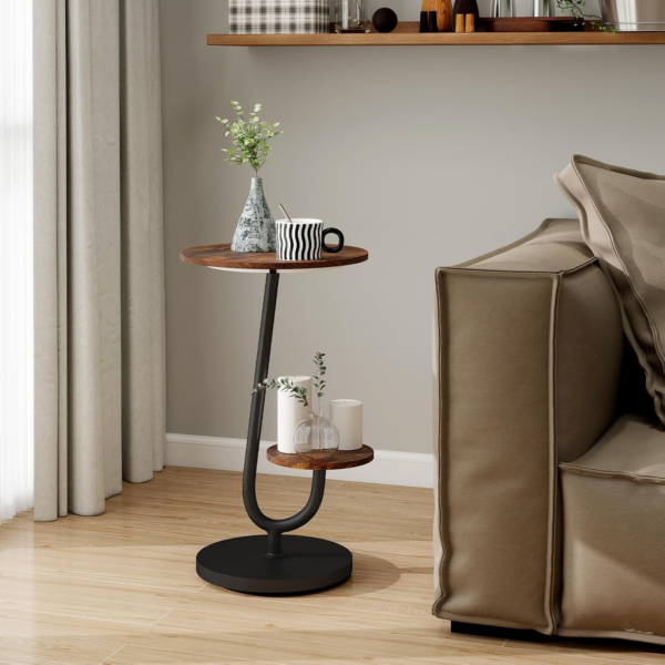Side Table, Bedside Small Coffee Table with 3 Color LED Lights and 2 Tier Storage Shelves for Living Room - Image 2