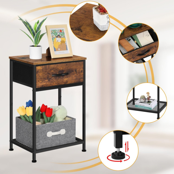 Bedside Cabinets Set of 2 Bed Side Table for Bedroom Wooden Bedside Tables with Drawers Small and Rustic Wood Side Tables for Bedroom Living Room - Image 2