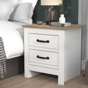 2 Drawer Bedside Table, End Table for Bedroom, Side Table and Storage Cabinet for Hallway or Living Room (White/Oak)