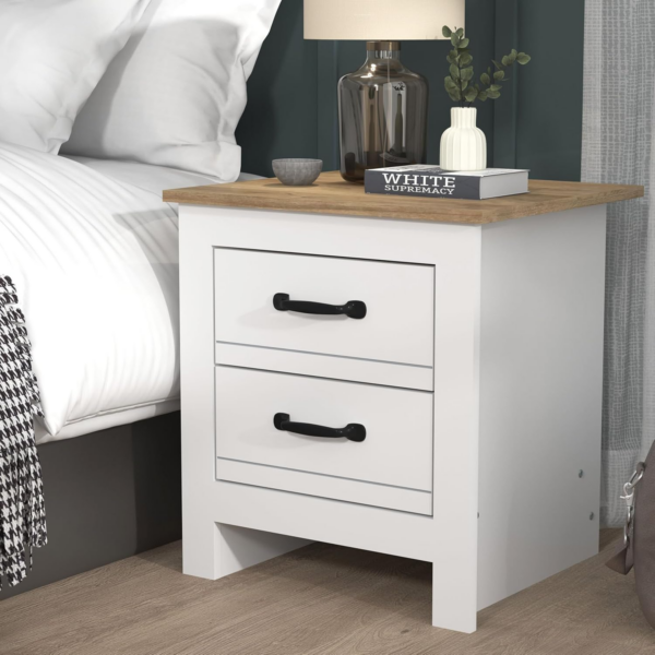 2 Drawer Bedside Table, End Table for Bedroom, Side Table and Storage Cabinet for Hallway or Living Room (White/Oak)