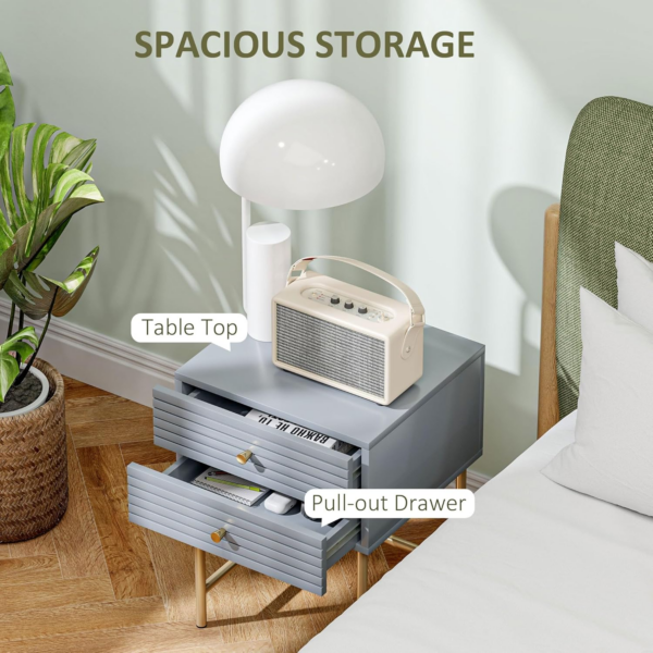 Bedside Tables Set of 2, Bedside Cabinet with 2 Drawers, Modern Side Table for Bedroom, Living Room, Grey - Image 5