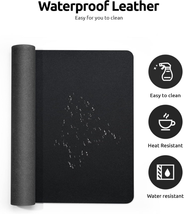 Leather Desk Mat, Large Mouse Mat, Non-Slip Desk Pad, Waterproof PU Leather Table Protector Writing Pad for Office and Home (60 x 35 cm, Black) - Image 3