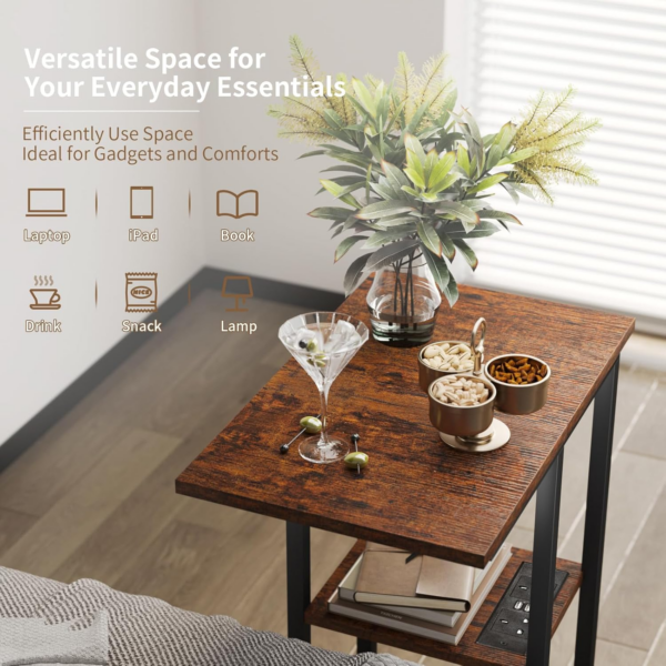 C Shaped End Table - C Table on Wheels - Bedside Table with Wheels, Power Outlet and USB - Sofa Charging Table for Living Room - Image 4