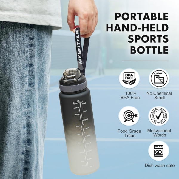 1L Water Bottle with Straw,Plastic Drinks Bottle,1 Litre Sports Water Bottles with Time Markings,Girls Boys Waterbottle Leak-Proof & Bpa-Free for Gym,Cycling, Office, Outdoor - Image 3