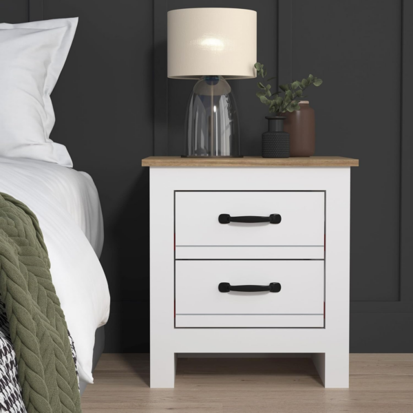 2 Drawer Bedside Table, End Table for Bedroom, Side Table and Storage Cabinet for Hallway or Living Room (White/Oak) - Image 2