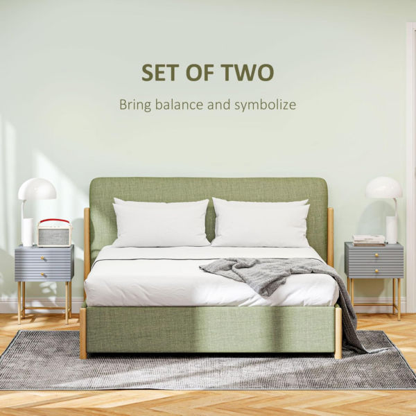 Bedside Tables Set of 2, Bedside Cabinet with 2 Drawers, Modern Side Table for Bedroom, Living Room, Grey - Image 6