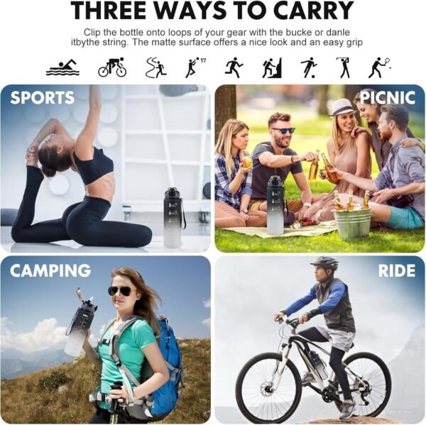 1L Water Bottle with Straw,Plastic Drinks Bottle,1 Litre Sports Water Bottles with Time Markings,Girls Boys Waterbottle Leak-Proof & Bpa-Free for Gym,Cycling, Office, Outdoor - Image 2