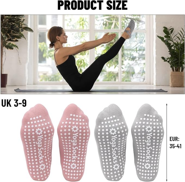 Yoga Socks - 2 Pairs Pilates Socks Non-Slip Grip Yoga socks with Straps Ideal for Pilates, Fitness, Barre, Ballet, Barefoot Workout, Dance - Image 2