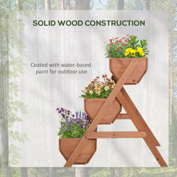 3 Tier 66L Raised Garden Bed Wooden Elevated Planter Box Kit for Flower, Vegetable, Herb, 65 x 75 x 76cm, Brown - Image 2