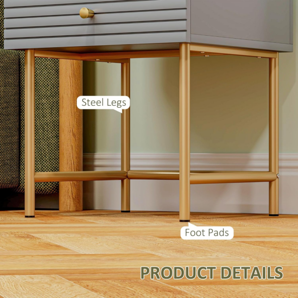 Bedside Tables Set of 2, Bedside Cabinet with 2 Drawers, Modern Side Table for Bedroom, Living Room, Grey - Image 4