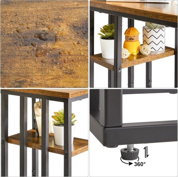 C Shaped End Table, Side Table for Sofa and Bed, Beside Desk for Living Room, Rustic Brown - Image 4