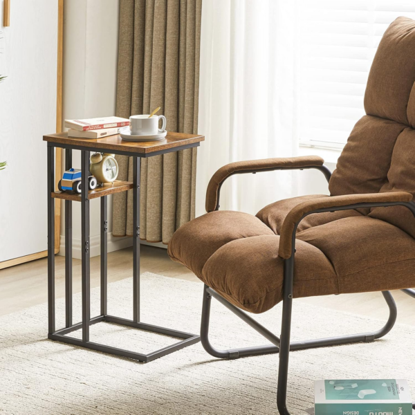 C Shaped End Table, Side Table for Sofa and Bed, Beside Desk for Living Room, Rustic Brown - Image 3