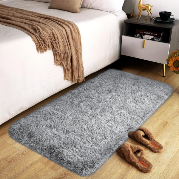 Rugs Living Room – Grey Area Rugs for Bedroom Non Slip – Fluffy Shaggy Rug Super Soft Small Thick Pile Non-Shedding Plush Carpet for Lounge, 60cm x 110cm - Image 5
