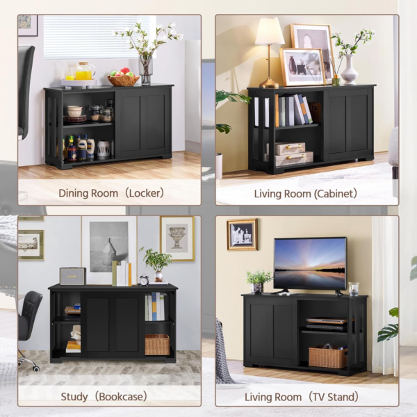 Sideboard Buffet Cabinet Black Stackable Kitchen Storage Cabinet with Sliding Door & Adjustable Shelf - Image 6