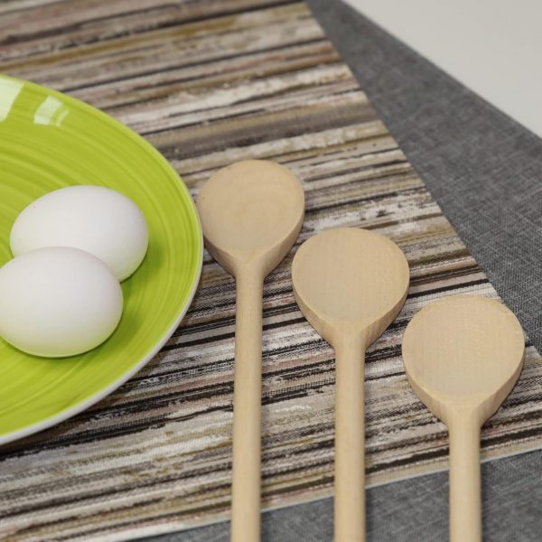 12 Inch Long Wooden Spoons for Cooking - Oval Wood Mixing Spoons for Baking, Cooking, Stirring - Sauce Spoons Made of Natural Beechwood - Set of 3 - Image 5