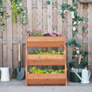 3 Tier 66L Raised Garden Bed Wooden Elevated Planter Box Kit for Flower, Vegetable, Herb, 65 x 75 x 76cm, Brown