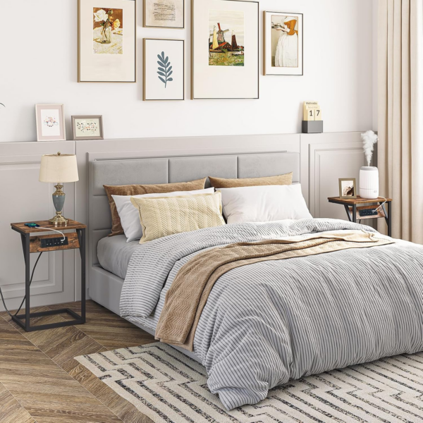 C Shaped Side Table, Sofa Side Table with Charging Station, 2 Plug Sockets and 2 USB Ports, Narrow Bedside Table - Image 3