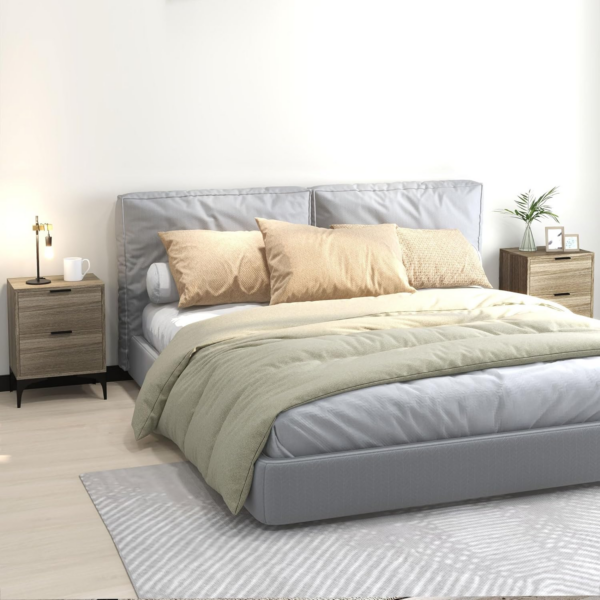 Bedside Tables Set of 2, Modern Nightstand with 2 Drawers, Small Sofa End Tables with Storage and Steel Legs for Bedroom, Living Room, Grey - Image 6
