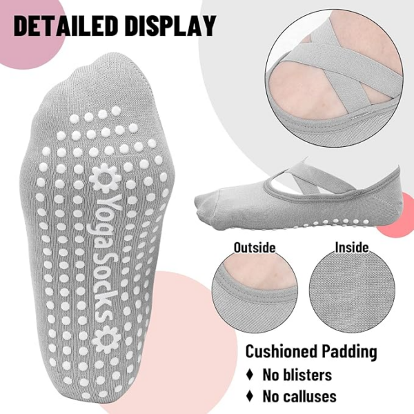 Yoga Socks - 2 Pairs Pilates Socks Non-Slip Grip Yoga socks with Straps Ideal for Pilates, Fitness, Barre, Ballet, Barefoot Workout, Dance - Image 7