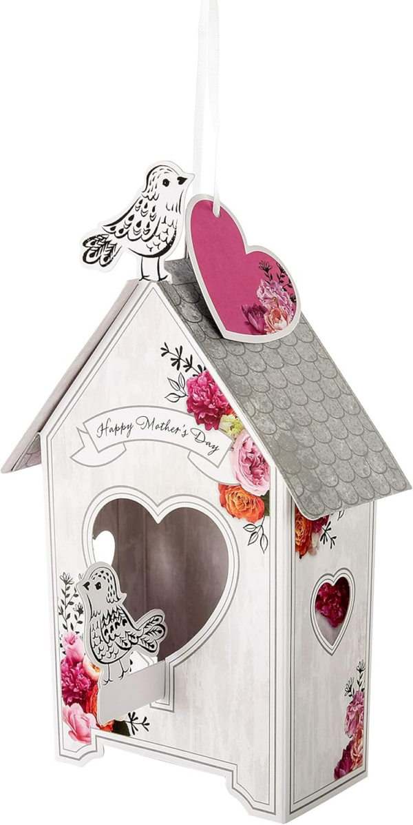 Mothers Day Card, 3D & Pop Up Birdhouse Design, Floral Patterns, Mothers Day Card for Mum, Keepsake, White, Pink - Image 7