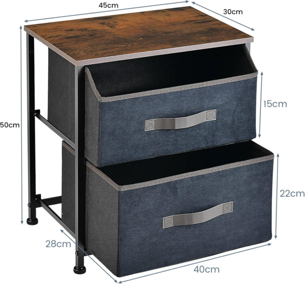 Bedside Table, Industrial Storage Nightstand with 2 Folding Fabric Drawers, Metal Frame End Tables for Bedroom Living Room Office - Image 6